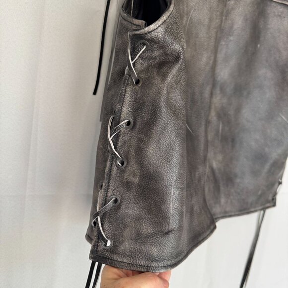 ZARA Vintage Effect Distressed Gray Pebbled Genuine 100% Leather Vest Size Large - Picture 7 of 17